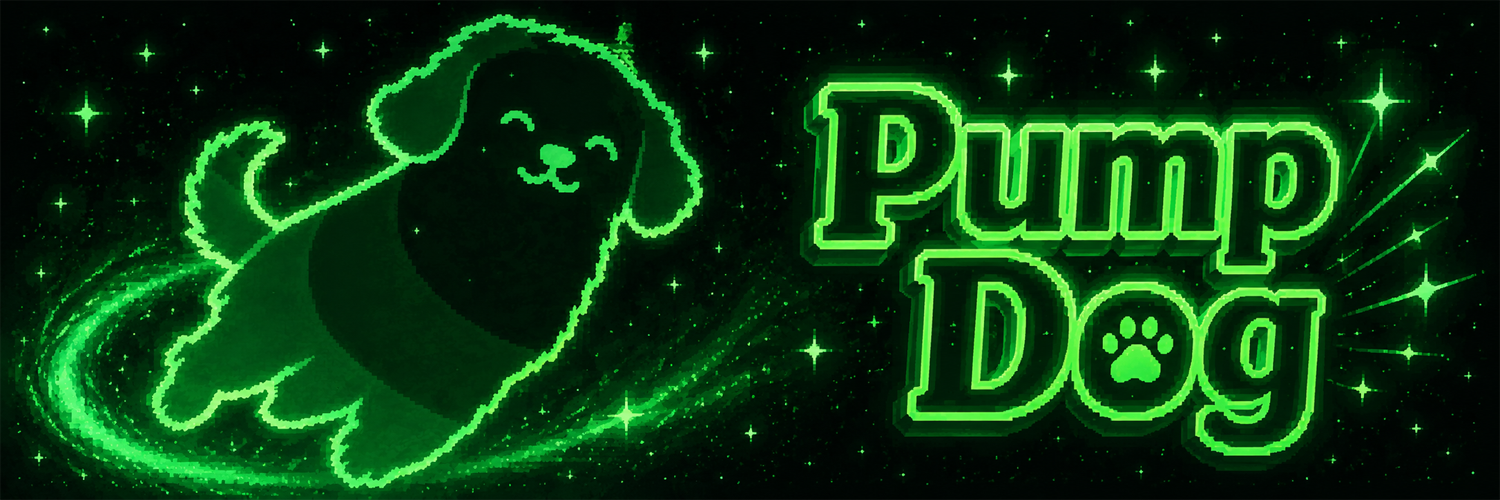 Pump Dog banner — flying through a neon green starfield